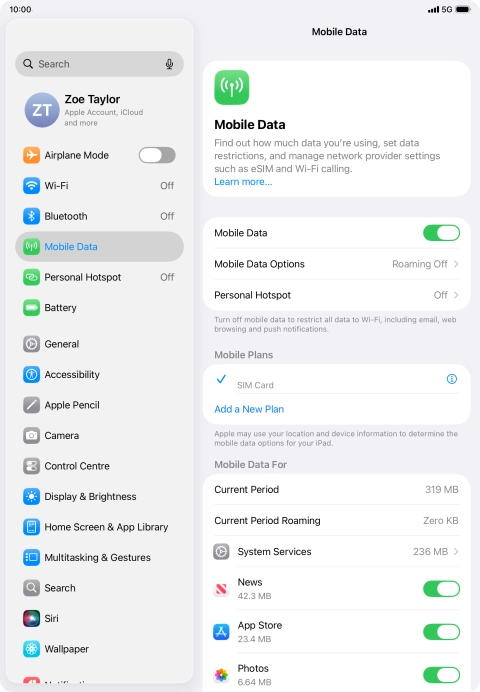 Press Mobile Data Options.