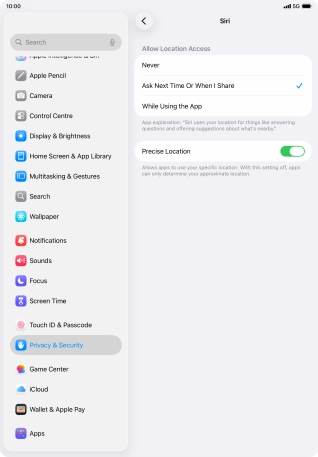 Press the required setting to turn the function on or off.