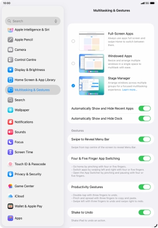 Press the indicators next to the required settings to turn them on or off.