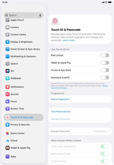 Press Add a Fingerprint... and follow the instructions on the screen to add your fingerprint.