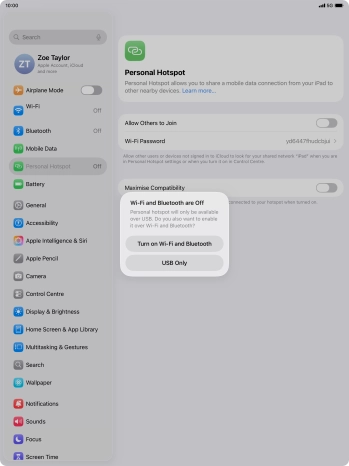 If Wi-Fi is turned off, press Turn on Wi-Fi and Bluetooth.
