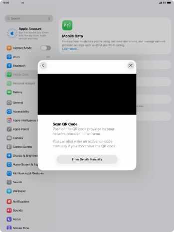 Place the QR code you've received inside the tablet camera frame to scan the code.
