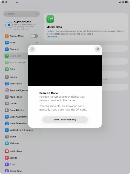 Place the QR code you've received inside the tablet camera frame to scan the code.