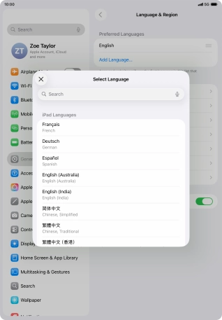 Press the required language.