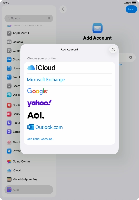 Press Add Other Account... and key in your email address.