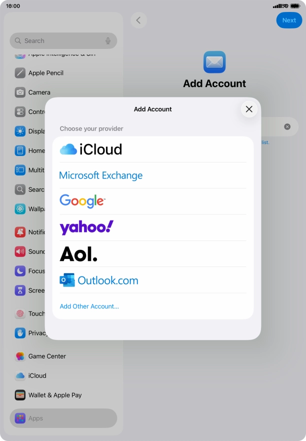 Press Add Other Account... and key in your email address.