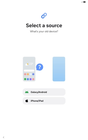 Press the required setting and follow the instructions on the screen to transfer the content from another device.