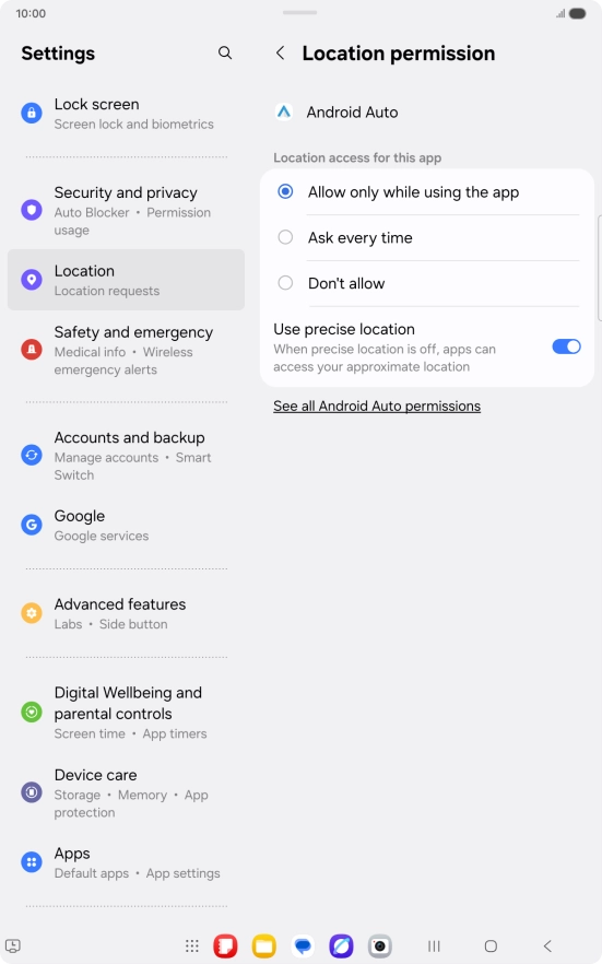 Press the required setting.