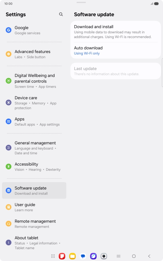 Press Download and install. If a new software version is available, it's displayed. Follow the instructions on the screen to update the tablet software.
