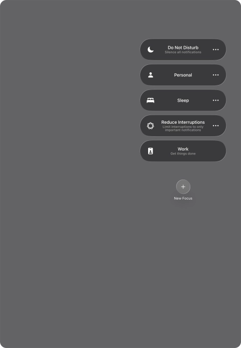 Press the required focus mode to activate or deactivate it immediately.