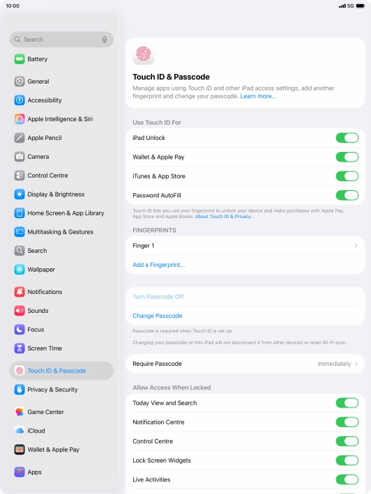 Press the indicators next to the required settings to turn them on or off.