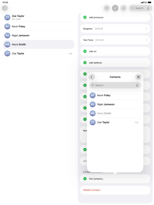 Press the required contact.