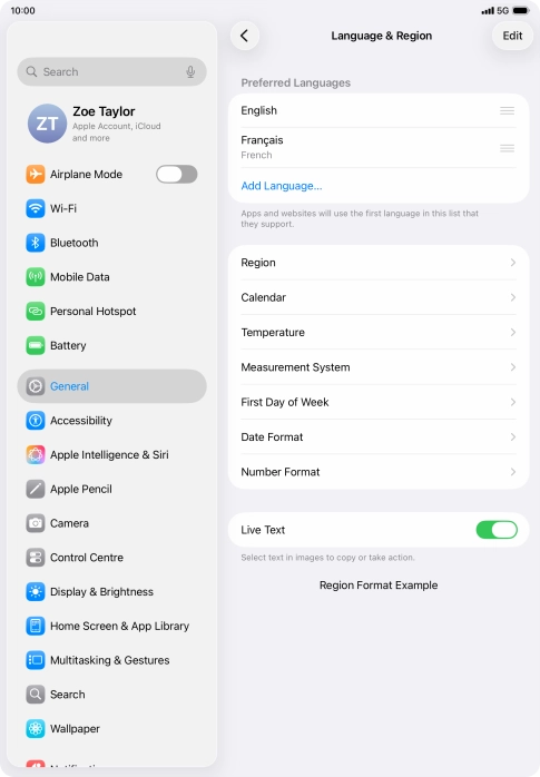 To subsequently select another language as the default language, press the move icon next to the required language and drag it to the top of the list.