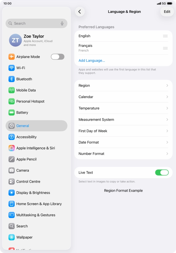 To subsequently select another language as the default language, press the move icon next to the required language and drag it to the top of the list.