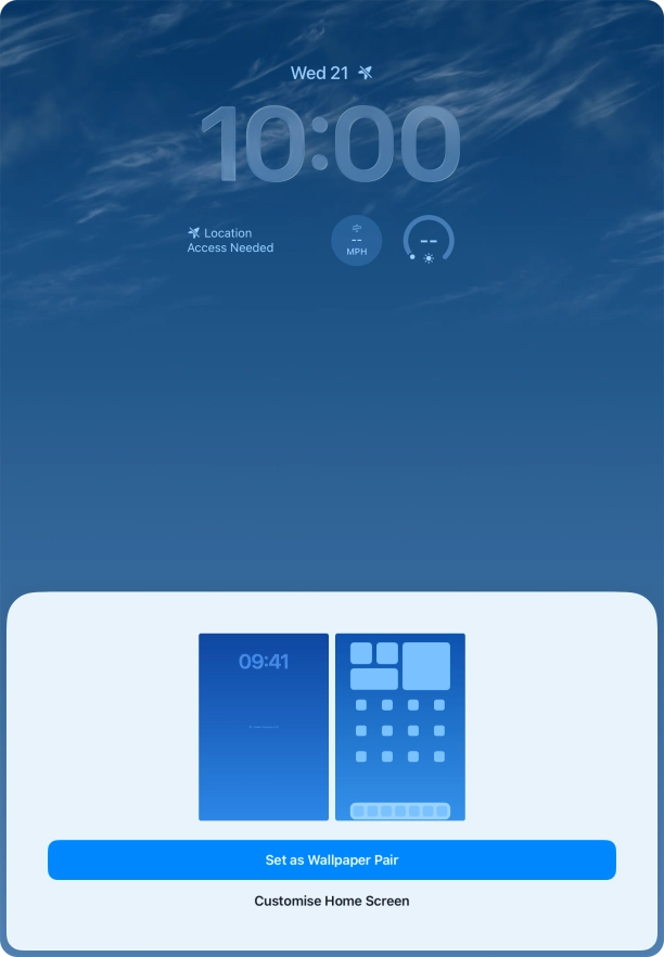 To use the same colour theme on the home screen, press Set as Wallpaper Pair.