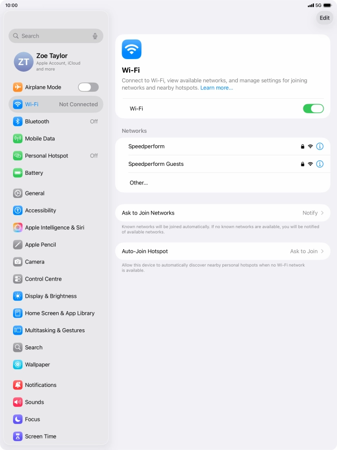 Press the required Wi-Fi network and key in the password for the Wi-Fi network.