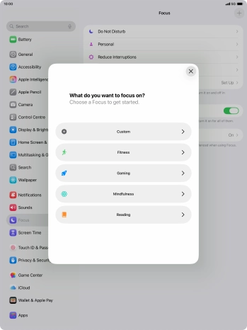 Press the required focus mode and follow the instructions on the screen to add the selected focus mode.