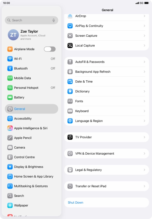 Press Transfer or Reset iPad.
