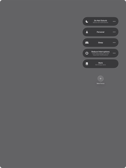 Press the required focus mode to activate or deactivate it immediately.