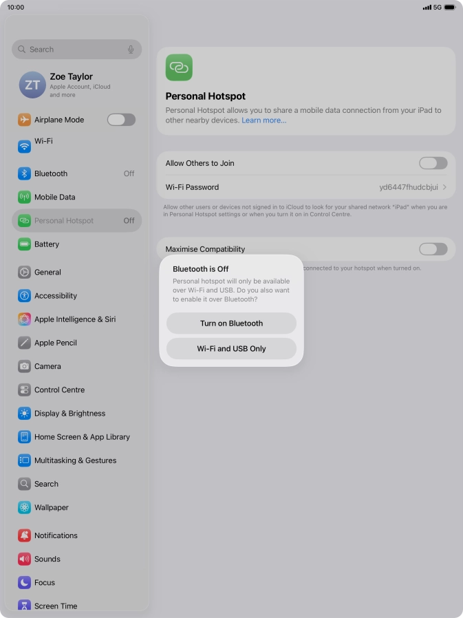 If Wi-Fi is turned on, press Wi-Fi and USB Only.
