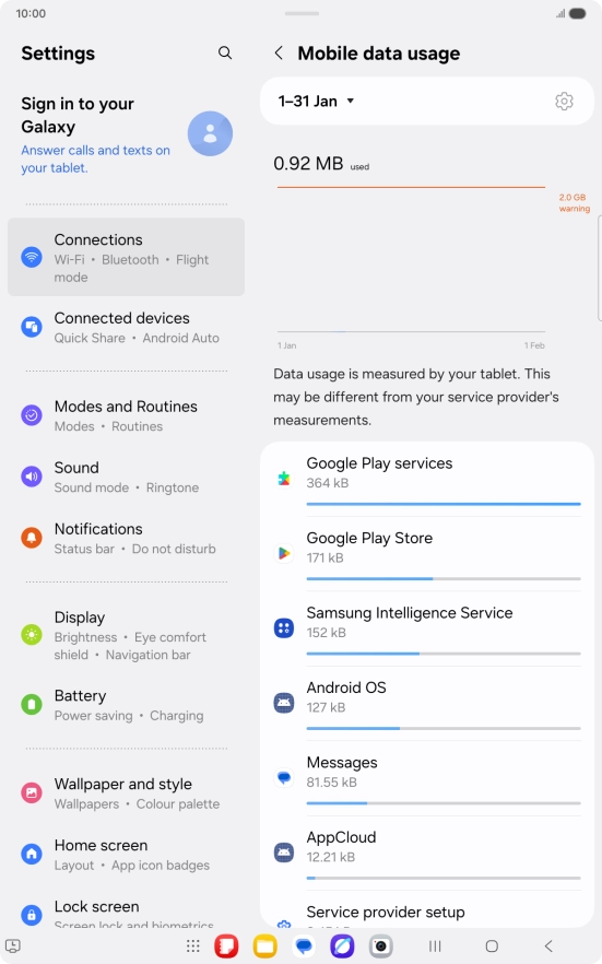 The data usage for each application is displayed below the name of the application.