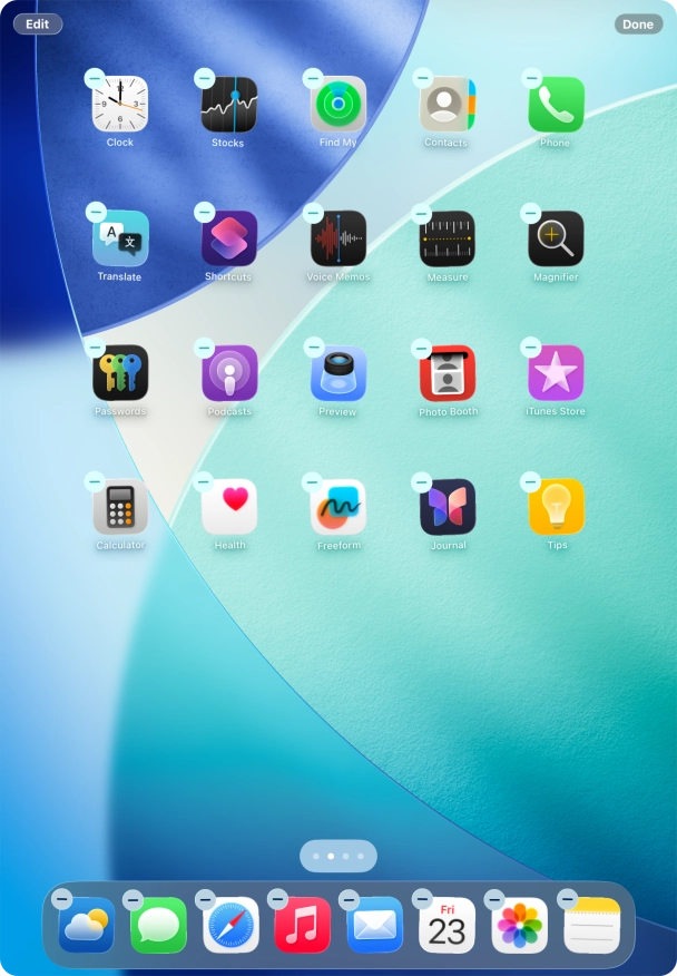 To remove an application from Dock, press and hold the required application and drag it upwards from Dock.