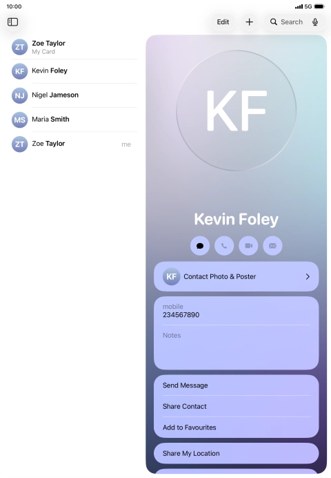 Press the required contact.