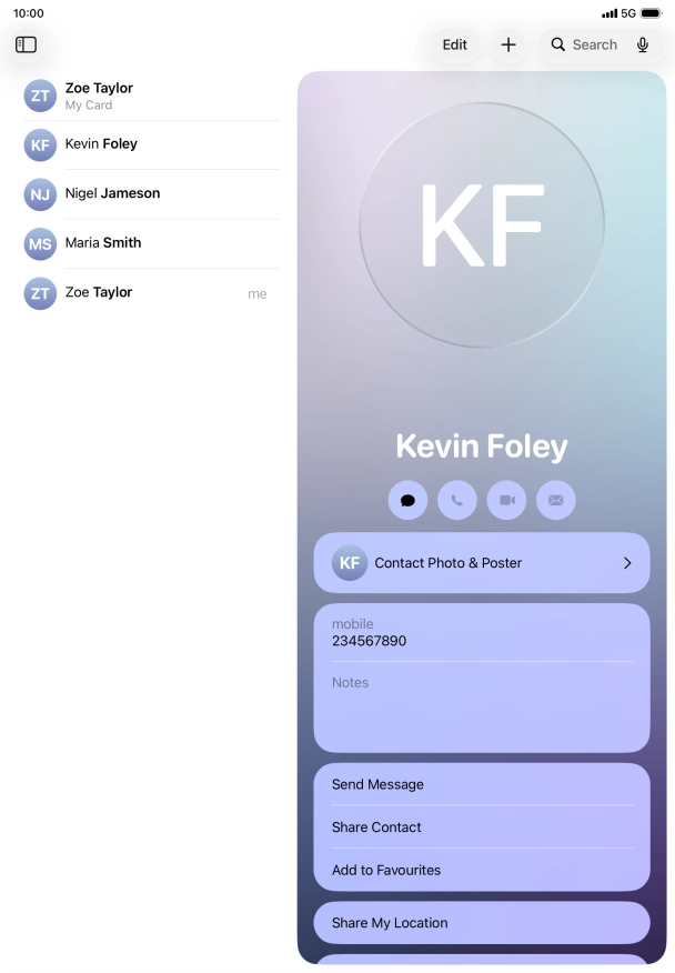 Press the required contact.