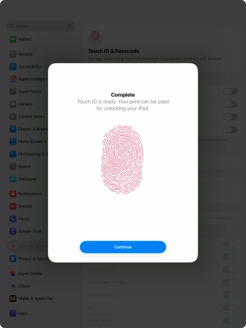 Press Continue. If you haven't previously selected a lock code, key in a code of your own choice twice.