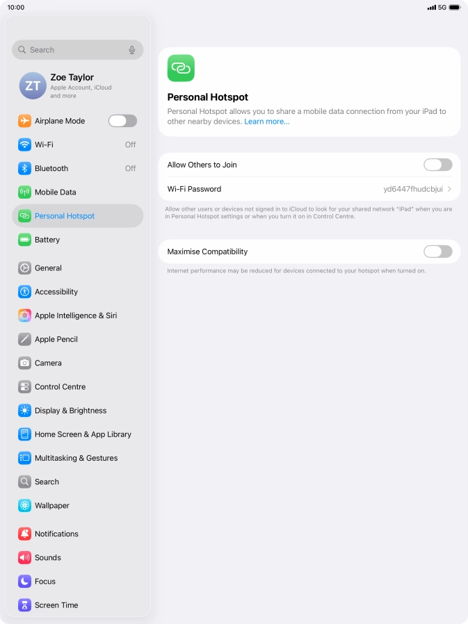 Press Wi-Fi Password and key in the required password.
