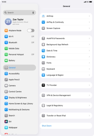 Press Transfer or Reset iPad.