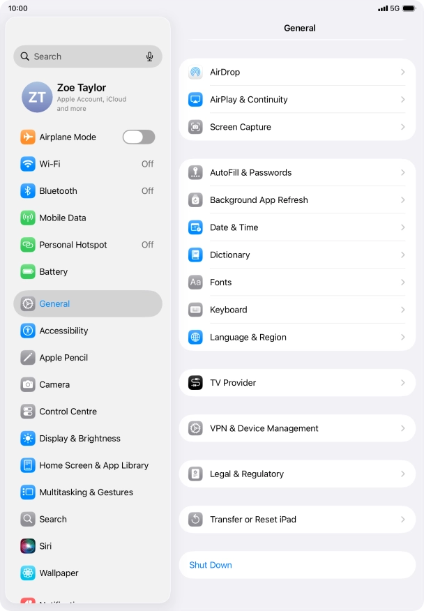 Press Transfer or Reset iPad.