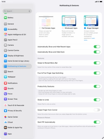 Press the indicators next to the required settings to turn them on or off.