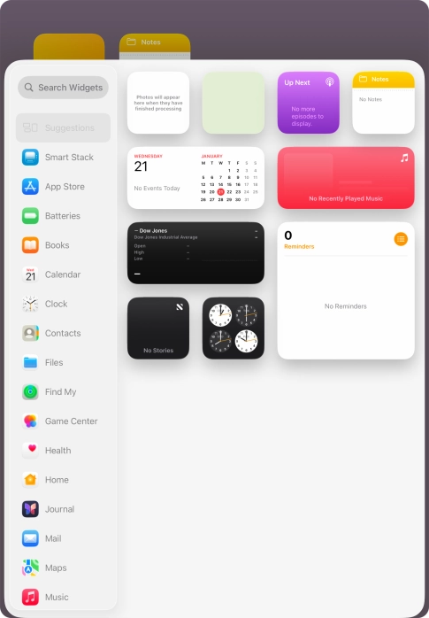 Press the required widget.