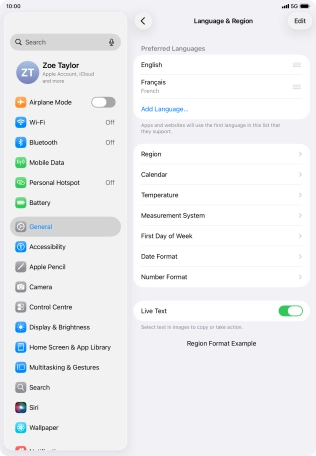 To subsequently select another language as the default language, press the move icon next to the required language and drag it to the top of the list.