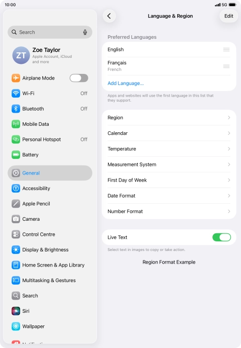 To subsequently select another language as the default language, press the move icon next to the required language and drag it to the top of the list.
