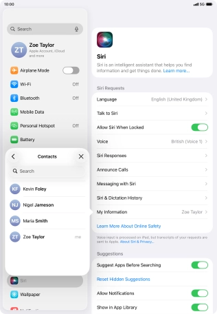 Press the required contact.