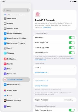 Press the indicators next to the required settings to turn them on or off.