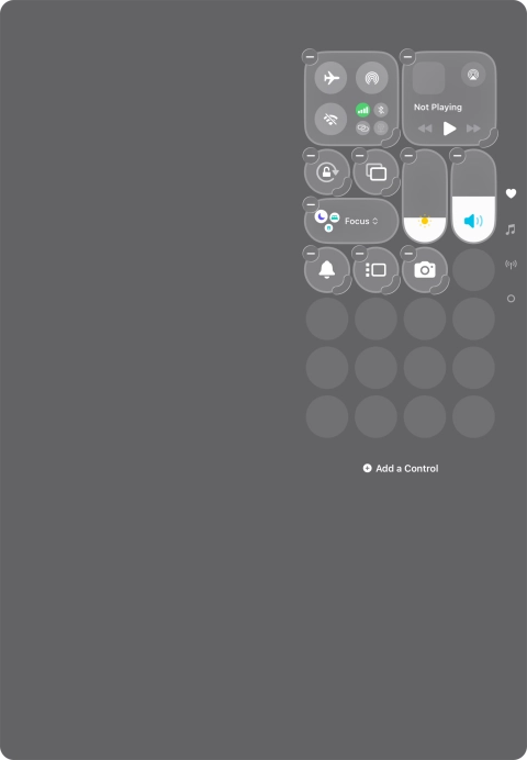 Press Add a Control and follow the instructions on the screen to add the required function to Control Centre.