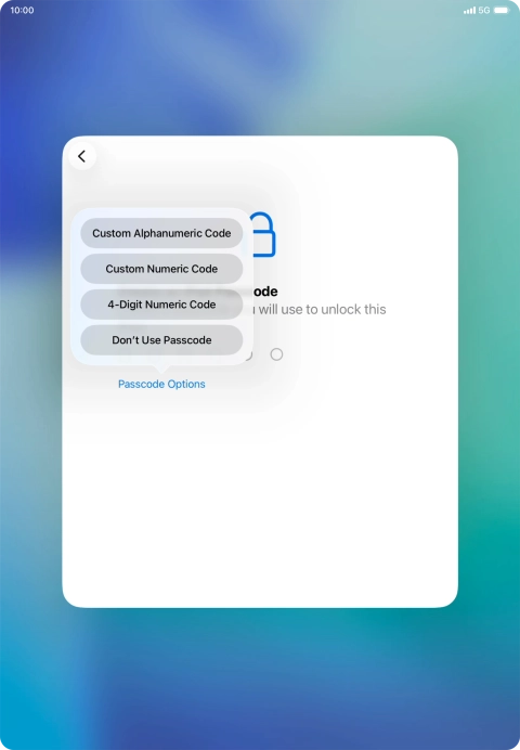Follow the instructions on the screen to turn on use of lock code or press Don't Use Passcode.
