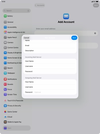 Press Password and key in the password for your email account. Please note that if you're using Vodafone's outgoing server, leave the password field empty.
