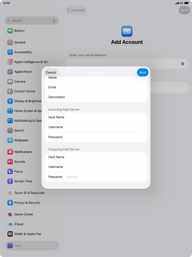 Press Password and key in the password for your email account. Please note that if you're using Vodafone's outgoing server, leave the password field empty.