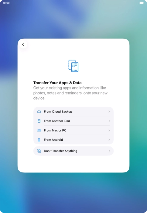 You can transfer the contents of an Android device to your tablet when it's activated for the first time and after a factory reset. When this screen is displayed, your tablet is ready to transfer content from an Android device.