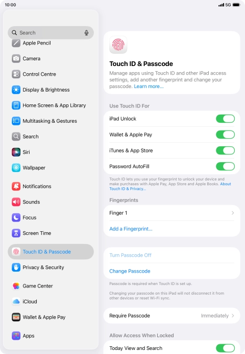 Press the indicators next to the required settings to turn them on or off.