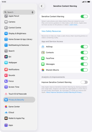Press the indicators next to the required applications to turn the function on or off.