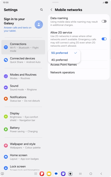 Press the required network mode.