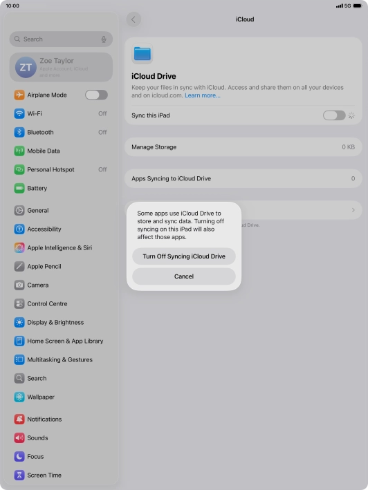 If you turn off the function, press Turn Off Syncing iCloud Drive.
