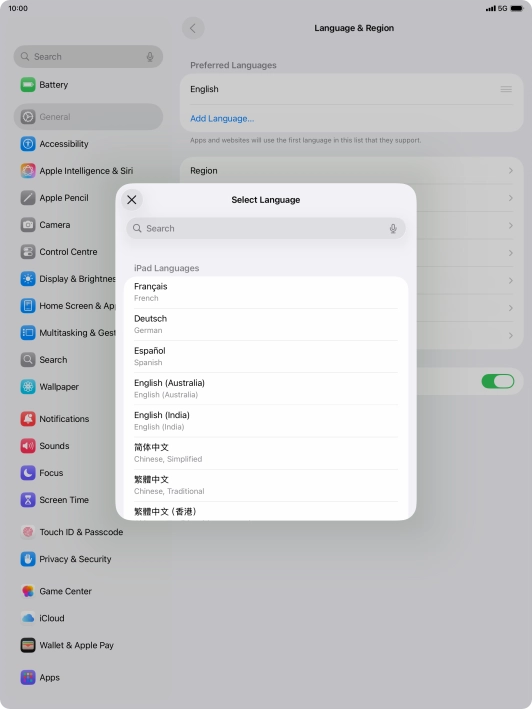 Press the required language.
