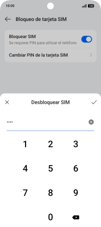 Introduce el código PIN y pulsa el icono de aceptar.