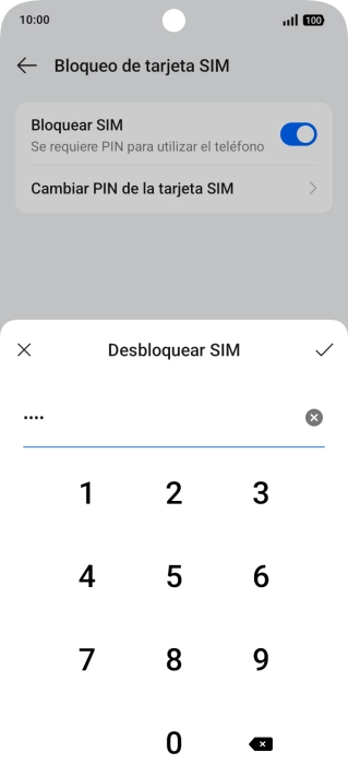 Introduce el código PIN y pulsa el icono de aceptar.